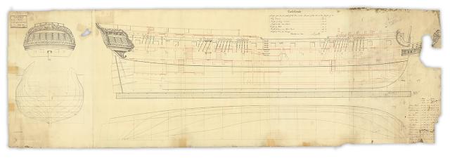 British Admiralty draft of the captured frigate renamed HMS Confederate